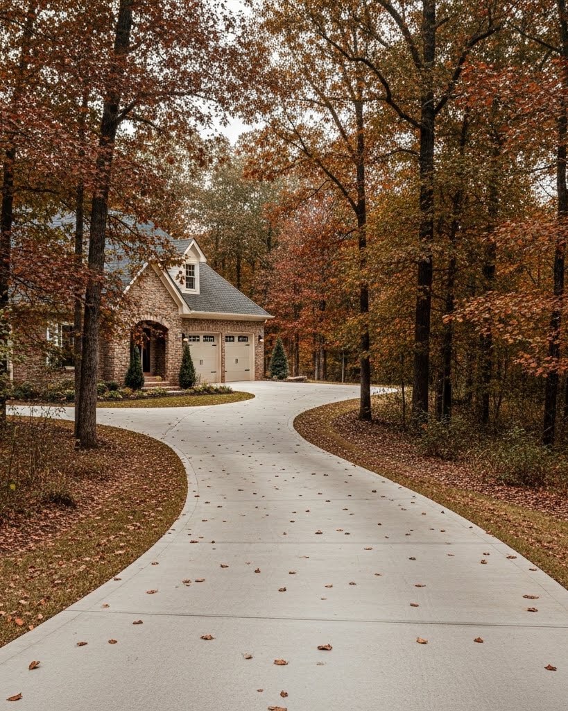 concrete driveway in the fall.