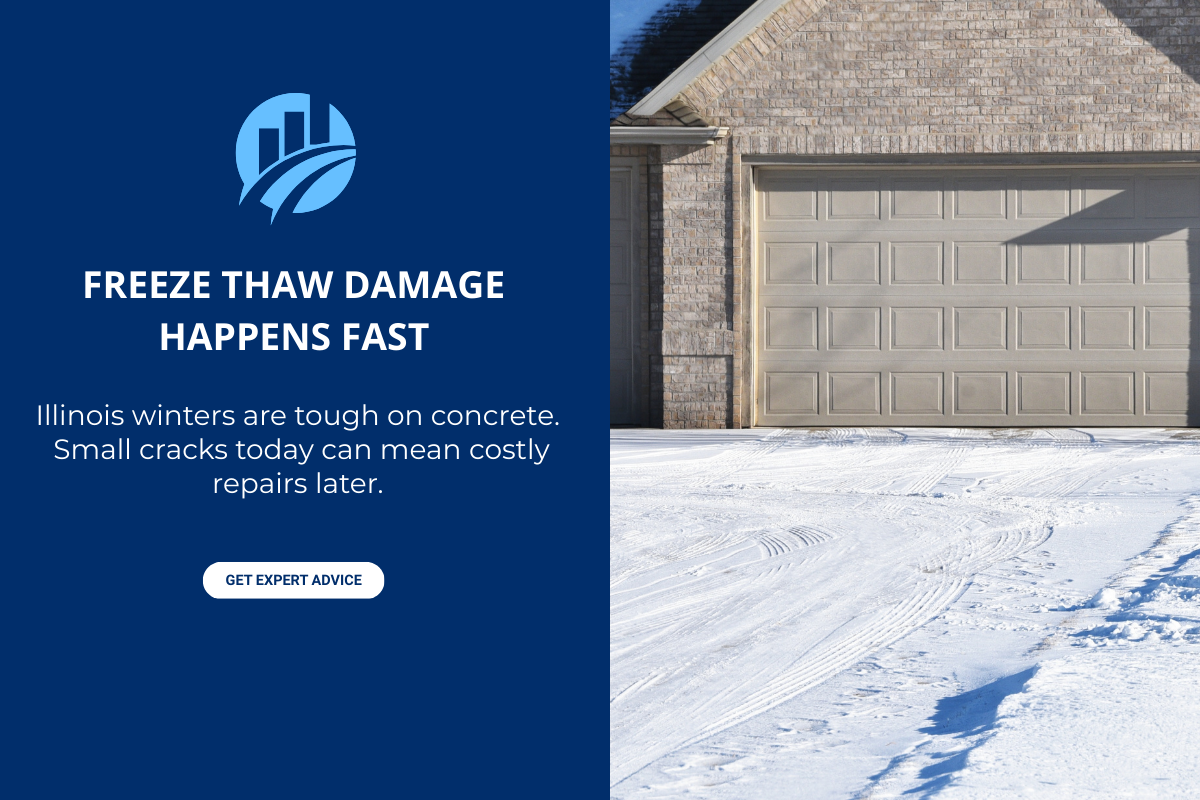 Illinois winters are tough on concrete. Small cracks today can mean costly repairs later.