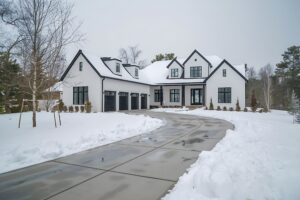 big white house covered in snow in Illinois.